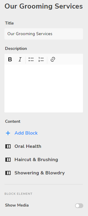 Section or Element Left Panel