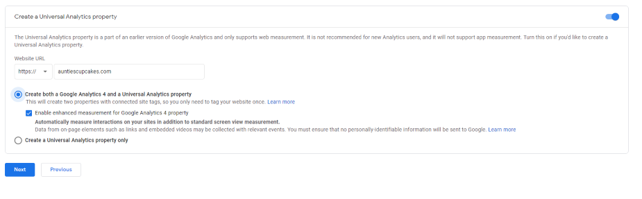 Create a Universal Analytics property